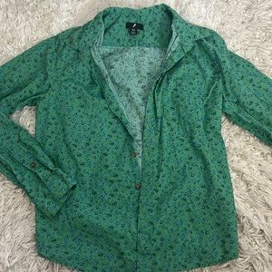 Funky Green & Blue Rose Button Up!